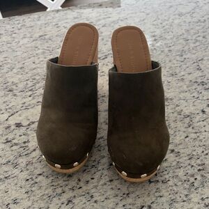 Sun + Stone Olive Suede Studded Mule Clogs